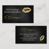 Carte De Visite Ciseaux à lèvres noir chic en faux or (Devant / Derrière)