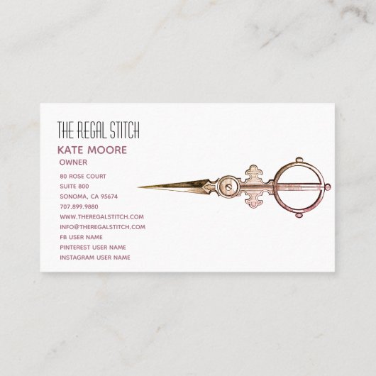 Carte De Visite Ciseaux Anciens Et Bannière Mer Rose (Dos)