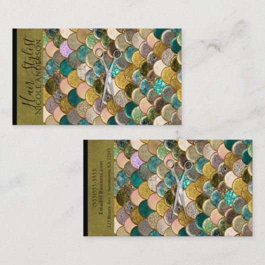 Carte De Visite Ciseaux Argent Couleur Sirène Écailles Échelle de  (Devant / Derrière)
