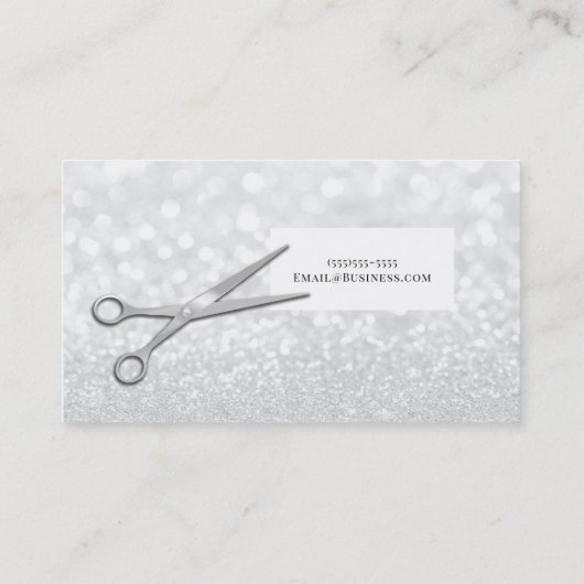 Carte De Visite Ciseaux Argent Parties scintillant blanche Chic Ha (Dos)