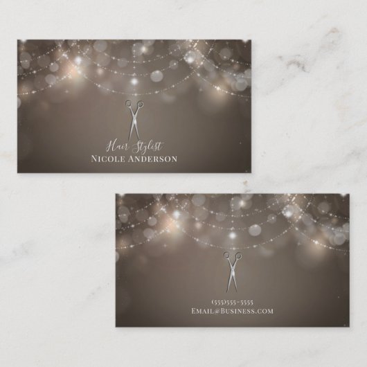 Carte De Visite Ciseaux Argent Taupe Sparkle Chic Hair Stlist (Devant / Derrière)