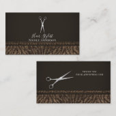 Carte De Visite Ciseaux argenté Gold Brown Zebra Chic Hair Stylist (Devant / Derrière)