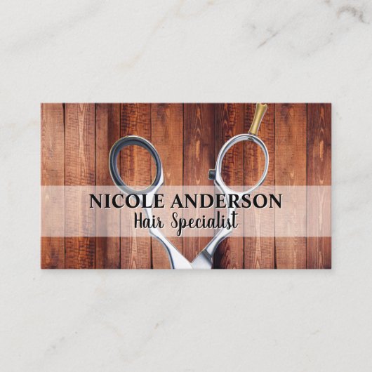 Carte De Visite Ciseaux | Arrière - plan bois (Devant)