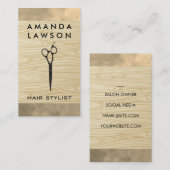 Carte De Visite Ciseaux | Arrière - plan du grain de bois (Devant / Derrière)