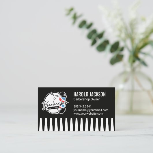 Carte De Visite Ciseaux Barberpole | Comb (Debout devant)
