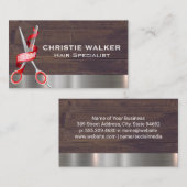 Carte De Visite Ciseaux Barbershop | Bois métallique (Devant / Derrière)