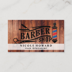 Carte De Visite Ciseaux Barbershop   Panneaux en bois
