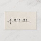Carte De Visite Ciseaux Beige Noir Texture Minimale Coiffeur (Devant)