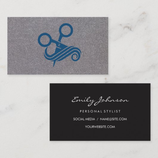 Carte De Visite Ciseaux bleus | Arrière - plan de texture grise (Devant / Derrière)