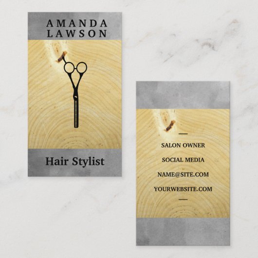 Carte De Visite Ciseaux | Bois et aquarelle (Devant / Derrière)