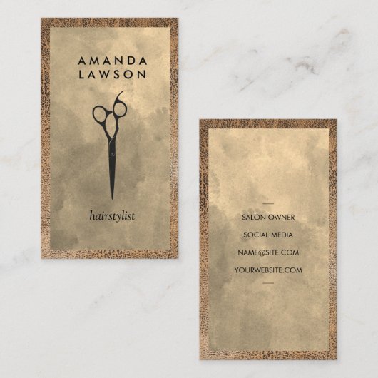Carte De Visite Ciseaux | Bordure en cuir (Devant / Derrière)
