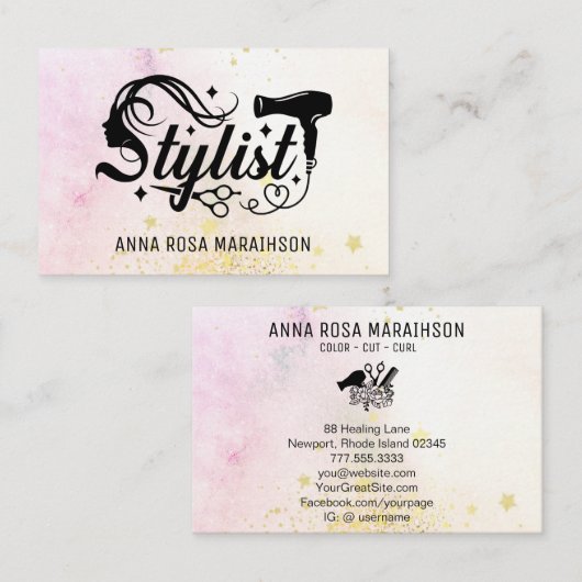 Carte De Visite *~* Ciseaux cardiaques Sèche-Parties scintillant c (Devant / Derrière)