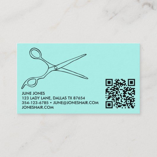 Carte De Visite Ciseaux chic Barber Code QR Code Mint (Dos)