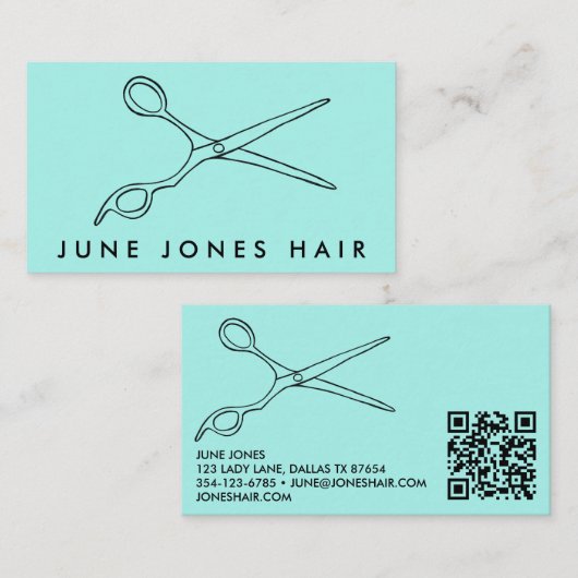 Carte De Visite Ciseaux chic Barber Code QR Code Mint (Devant / Derrière)