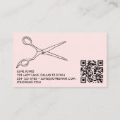 Carte De Visite Ciseaux chic barbier QR Code PalePink (Dos)
