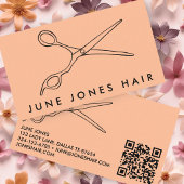 Carte De Visite Ciseaux chic barbier QR Code Peach