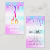 Carte De Visite ciseaux coiffeur holographique moderne (Devant / Derrière)