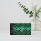 Carte De Visite Ciseaux Coiffeur Mermaid Green (Debout devant)