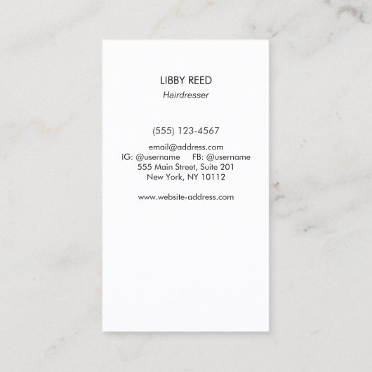 Carte De Visite Ciseaux coiffeur moderne simple blanc (Dos)