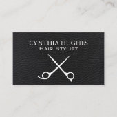 Carte De Visite Ciseaux | Cuir noir (Devant)