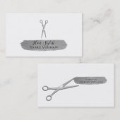 Carte De Visite Ciseaux d'Argent Brosse Pailletée Chic Coiffeur (Devant / Derrière)