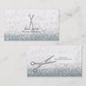 Carte De Visite Ciseaux d'argent Coiffeur paillettes blanches (Devant / Derrière)