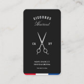 Carte De Visite Ciseaux d'argent de barbier Rouge Blanc Bleu Salon (Devant)