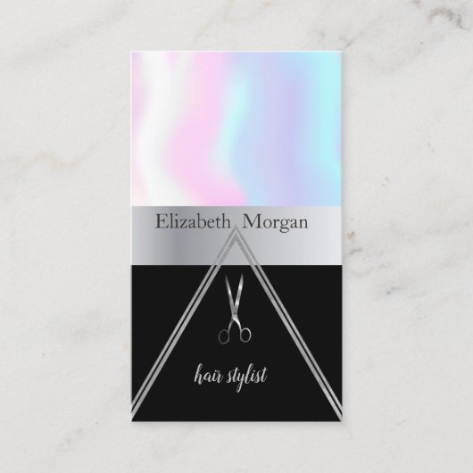 Carte De Visite Ciseaux d'argent élégant moderne, Holographique (Devant)