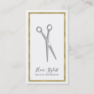 Carte De Visite Ciseaux d'argent Minimale Gold Bordure Hair Stylis