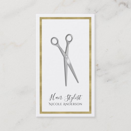 Carte De Visite Ciseaux d'argent Minimale Gold Bordure Hair Stylis (Devant)