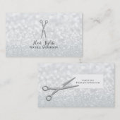 Carte De Visite Ciseaux d'argent Paillettes blanches Coiffeur chic (Devant / Derrière)