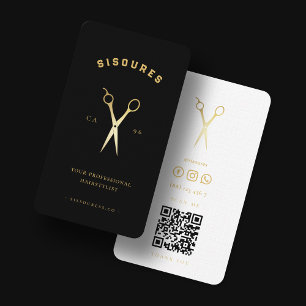 Carte De Visite Ciseaux de Barbershop noir et blanc Barbier d'or