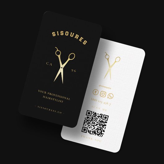 Carte De Visite Ciseaux de Barbershop noir et blanc Barbier d'or