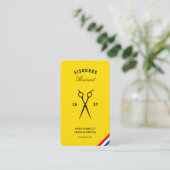 Carte De Visite Ciseaux de barbier rétro Jaune Rouge Blanc Bleu (Debout devant)