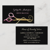 Carte De Visite Ciseaux de Beauticier rose et noir FAUX Glitz (Devant / Derrière)