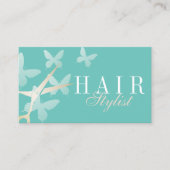 Carte De Visite Ciseaux de cheveux et papillons Turquoise léger (Devant)