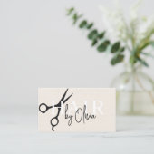 Carte De Visite Ciseaux de coiffeur Code QR Lin (Debout devant)