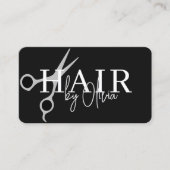 Carte De Visite Ciseaux de coiffeur Code QR Noir Argent (Devant)