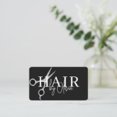 Carte De Visite Ciseaux de coiffeur Code QR Noir Argent (Debout devant)
