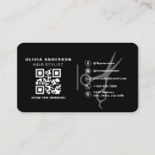 Carte De Visite Ciseaux de coiffeur Code QR Noir Argent (Dos)