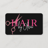 Carte De Visite Ciseaux de coiffeur Code QR Noir Rose (Devant)