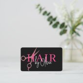 Carte De Visite Ciseaux de coiffeur Code QR Noir Rose (Debout devant)