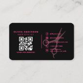 Carte De Visite Ciseaux de coiffeur Code QR Noir Rose (Dos)