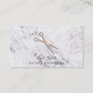 Carte De Visite Ciseaux de coiffeur de Salon Rose Gold & Marbre