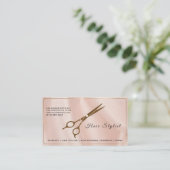 Carte De Visite Ciseaux de coiffeur en or rose moderne Design (Debout devant)