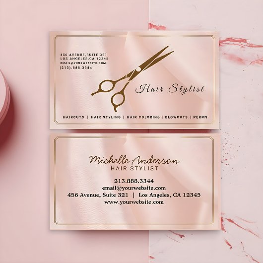 Carte De Visite Ciseaux de coiffeur en or rose moderne Design