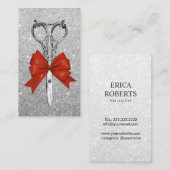 Carte De Visite Ciseaux de coiffeur et salon argenté moderne d'arc (Devant / Derrière)