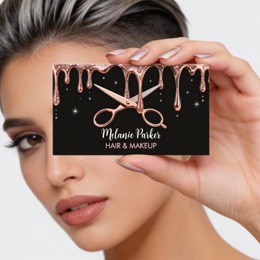 Carte De Visite Ciseaux de coiffeur gouttes de rose noires