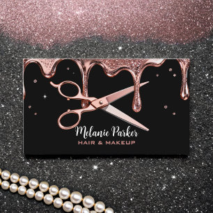 Carte De Visite Ciseaux de coiffeur gouttes de rose noires