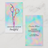 Carte De Visite ciseaux de coiffeur logo couleurs pastel (Devant / Derrière)